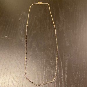 Long Necklace with Silver and Lavender Pendants in Gold